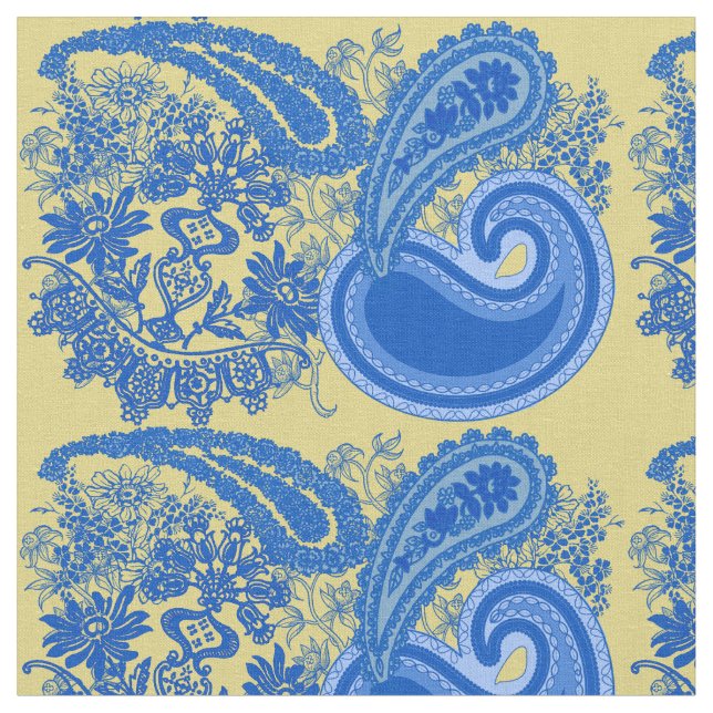 Tecido Teste padrão azul e amarelo de Paisley (Detalhe)