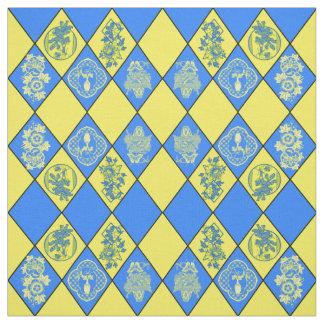 Tecido Teste padrão azul e amarelo do Chinoiserie do
