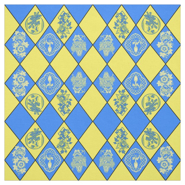 Tecido Teste padrão azul e amarelo do Chinoiserie do (Modelo)