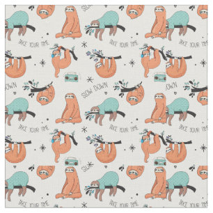 Tecido Teste padrão bonito da preguiça