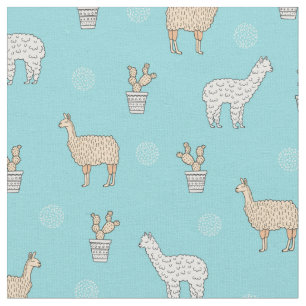 Tecido Teste padrão bonito do cacto do lama da alpaca
