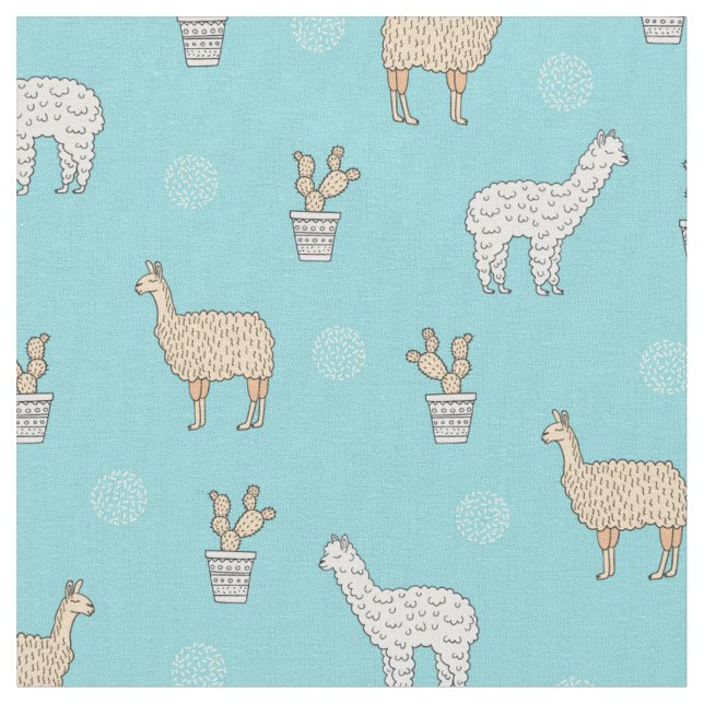 Tecido Teste padrão bonito do cacto do lama da alpaca (Detalhe)