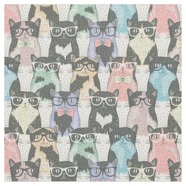 Tecido Teste padrão bonito dos gatos do hipster (Detalhe)