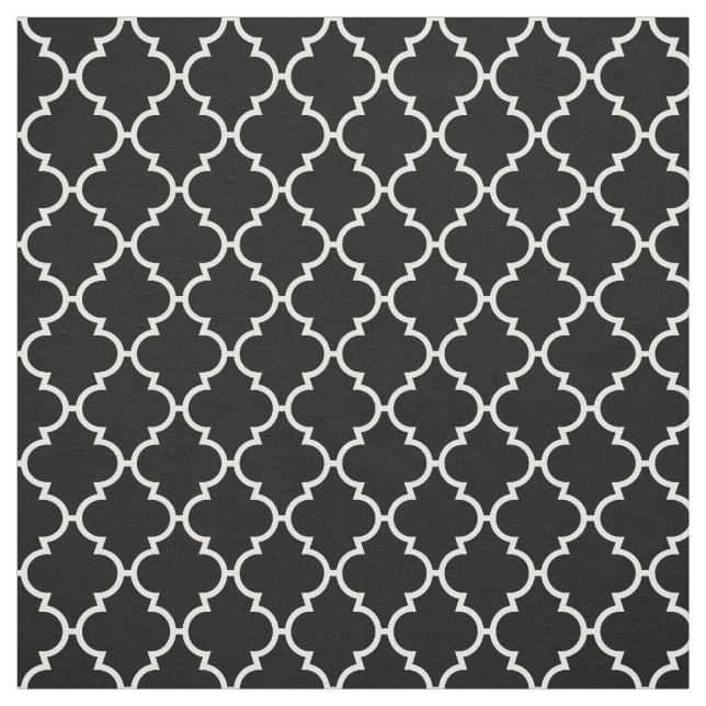 Tecido Teste padrão branco preto de Quatrefoil (Modelo)