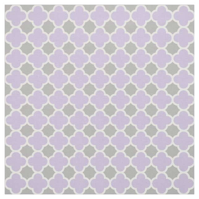 Tecido Teste padrão cinzento branco roxo de Quatrefoil (Modelo)