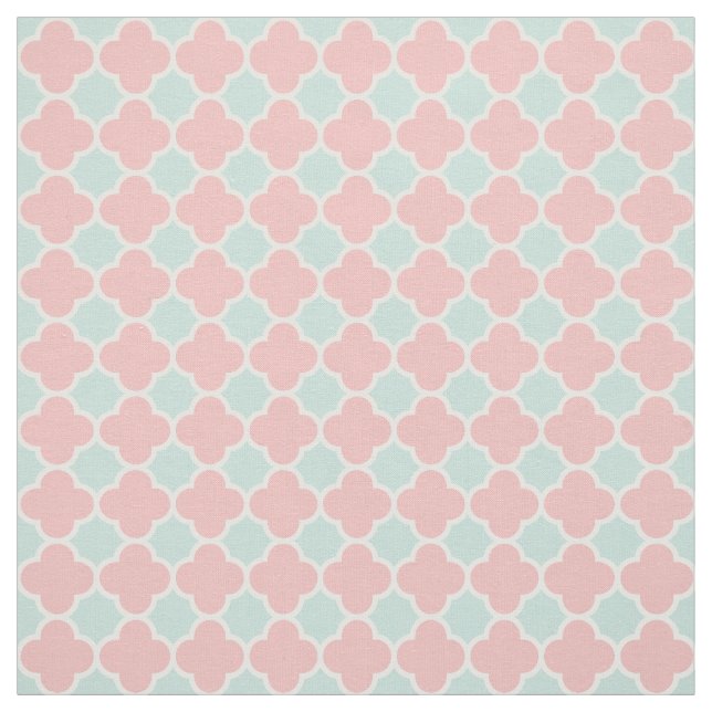 Tecido Teste padrão coral de Quatrefoil do verde da (Modelo)