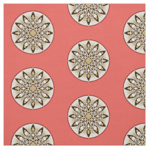Tecido Teste padrão, coral, marrom e bege da mandala