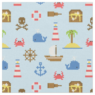 Tecido Teste padrão da arte do mar do pixel