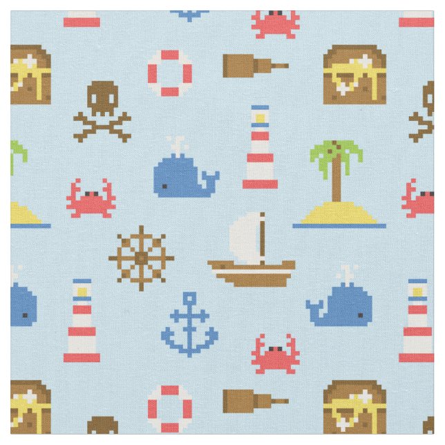 Tecido Teste padrão da arte do mar do pixel (Detalhe)