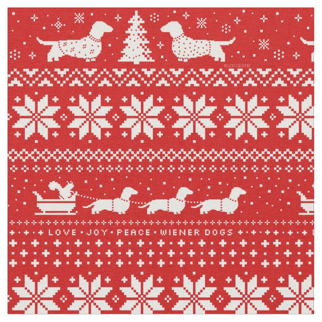 Tecido Teste padrão da camisola do Natal dos Dachshunds (Detalhe)