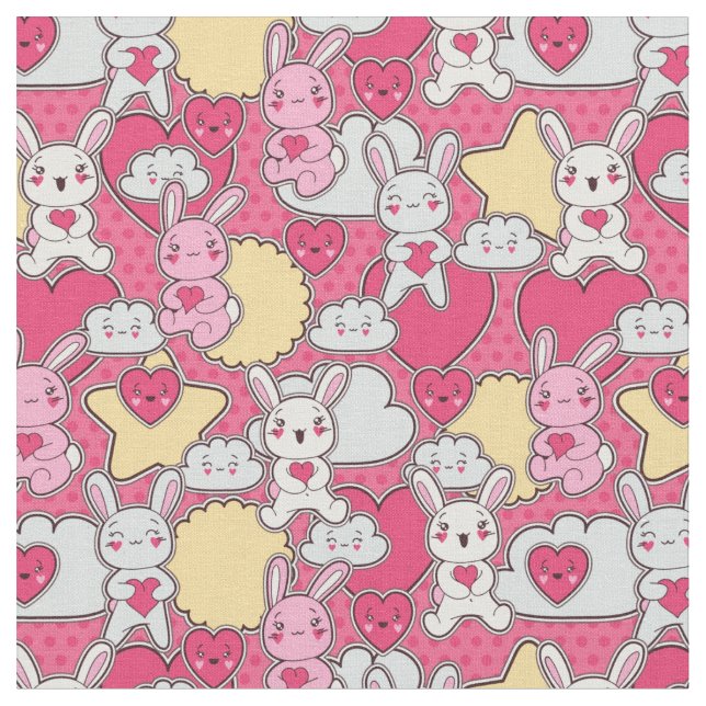 Tecido Teste padrão da criança de Kawaii com Doodles (Detalhe)