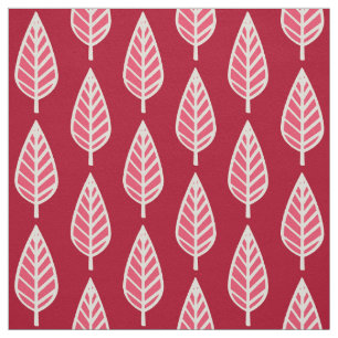 Tecido Teste padrão da folha da faia - vermelho e creme