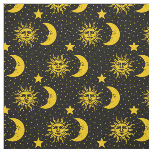 Tecido Teste padrão de estrelas da lua de Sun do vintage