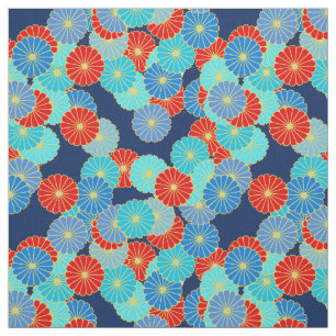 Tecido Teste padrão de flor do art deco - azul, turquesa
