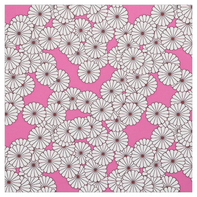 Tecido Teste padrão de flor do art deco - branco no rosa (Modelo)