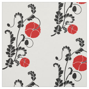 Tecido Teste padrão de flor vermelho e preto da papoila