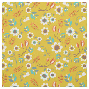 Tecido Teste padrão de flores floral do amarelo da