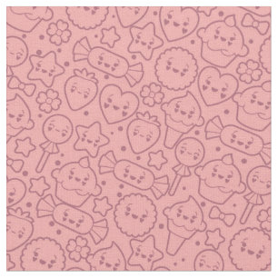 Tecido Teste padrão de Kawaii com bolos bonitos