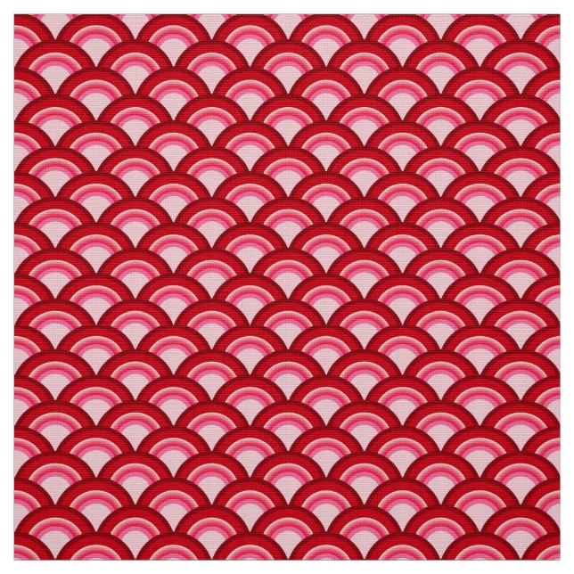 Tecido Teste padrão de onda do art deco - vermelho e (Modelo)