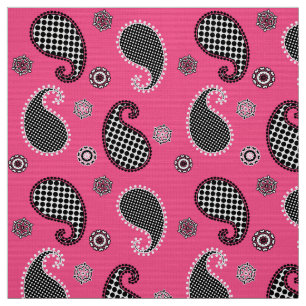 Tecido Teste padrão de Paisley, rosa fúcsia, preto e