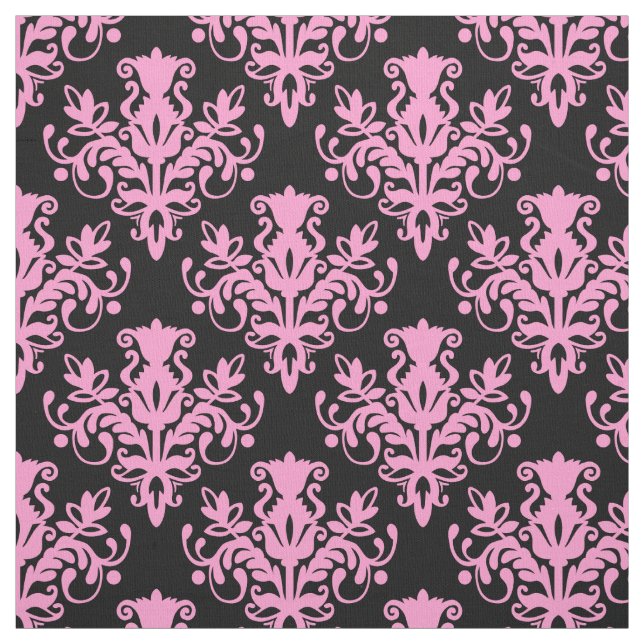 Tecido Teste padrão do damasco 02 - rosa no preto (Modelo)