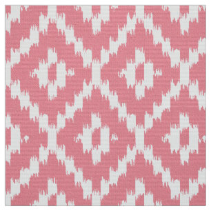 Tecido Teste padrão do diamante de Ikat - rosa e branco