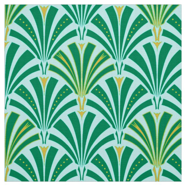 Tecido Teste padrão do fã do art deco - turquesa no aqua (Modelo)