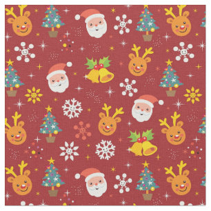Tecido Teste padrão do Natal com papai noel e rena