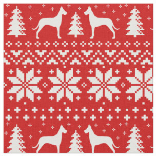 Tecido Teste padrão do Natal das silhuetas de great dane