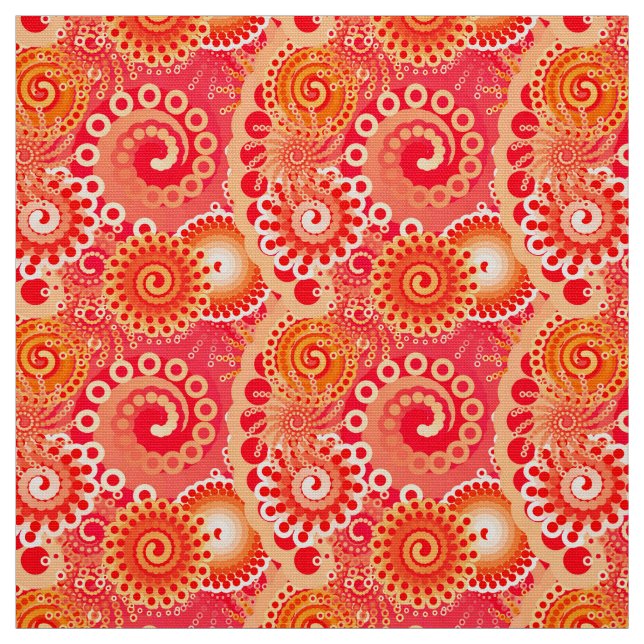 Tecido Teste padrão do redemoinho do Fractal, rosa coral (Modelo)