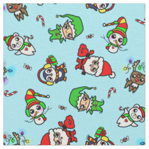 Tecido Teste padrão doce do caráter do Natal de Kawaii