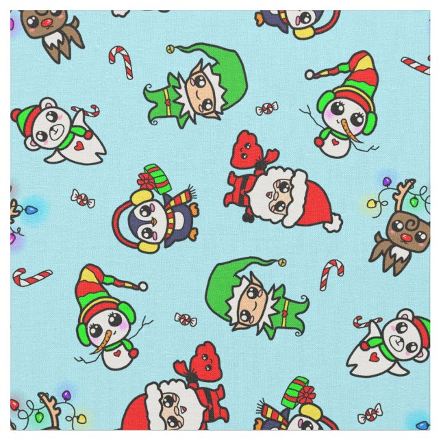 Tecido Teste padrão doce do caráter do Natal de Kawaii (Detalhe)