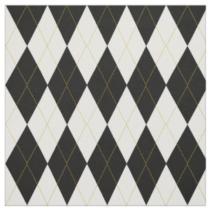 Tecido Teste padrão Dourado do branco   Argyle do preto 