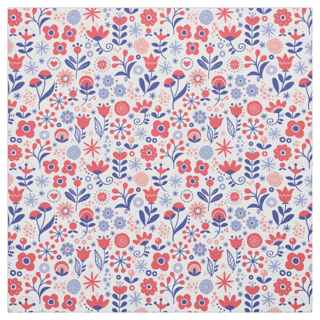 Tecido Teste padrão floral azul & coral (Modelo)