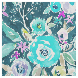 Tecido Teste padrão floral azul escuro da aguarela de