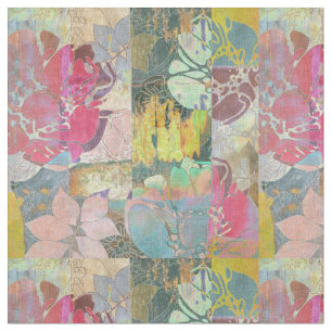 Tecido Teste padrão floral do grunge da arte