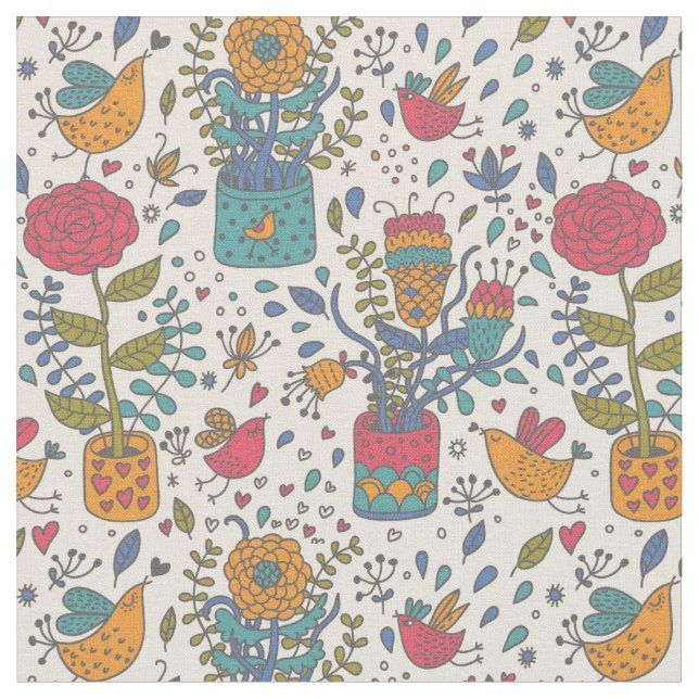 Tecido Teste padrão floral dos desenhos animados com (Detalhe)