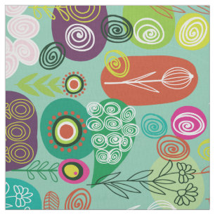 Tecido Teste padrão floral dos desenhos animados retros