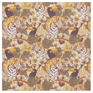 Tecido Teste padrão floral tropical com tigre