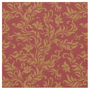 Tecido Teste padrão floral vermelho e Dourado