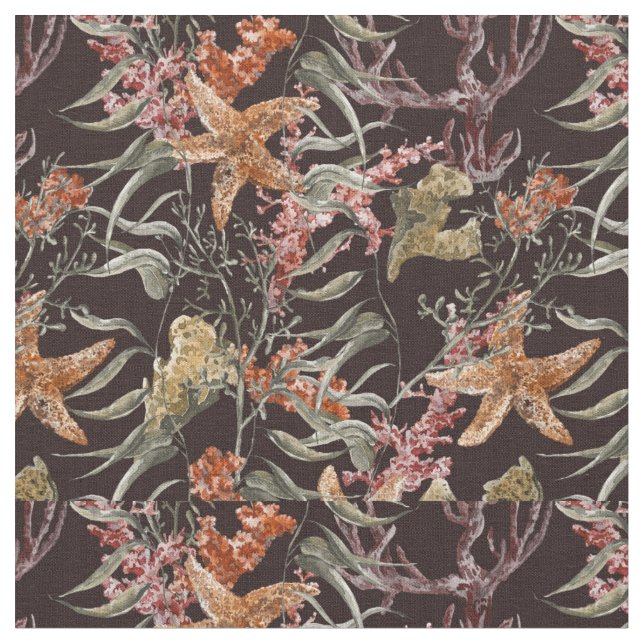 Tecido Teste padrão gasto da vida marinha (Detalhe)