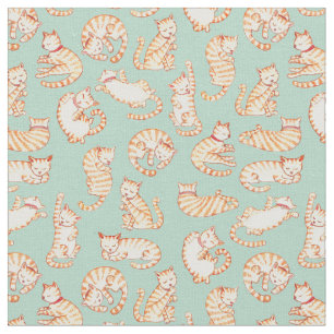 Tecido Teste padrão ilustrado alaranjado dos gatos de