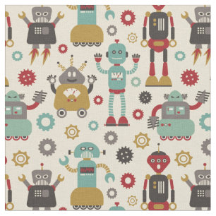 Tecido Teste padrão ilustrado do divertimento robôs