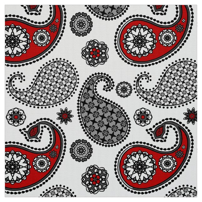 Tecido Teste padrão, preto, branco e vermelho de Paisley (Modelo)