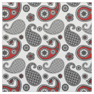Tecido Teste padrão, preto, branco e vermelho de Paisley