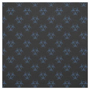 Tecido Teste padrão preto e azul do símbolo do Biohazar