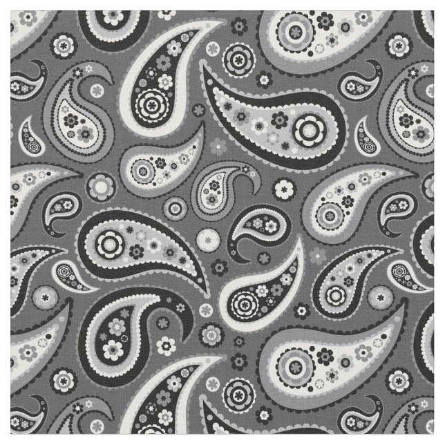 Tecido Teste padrão preto e cinzento retro de Paisley (Detalhe)