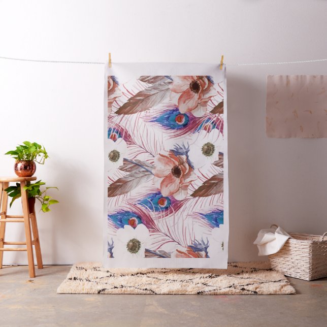 Tecido Teste padrão retro boémio do pavão de Boho (In Situ)