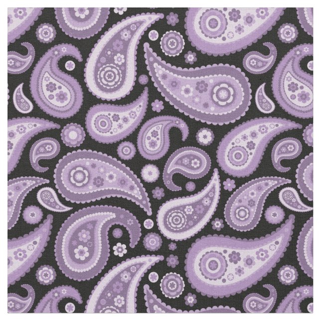Tecido Teste padrão roxo e preto retro de Paisley (Detalhe)