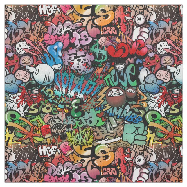 Tecido Teste padrão urbano dos caráteres dos grafites da (Modelo)